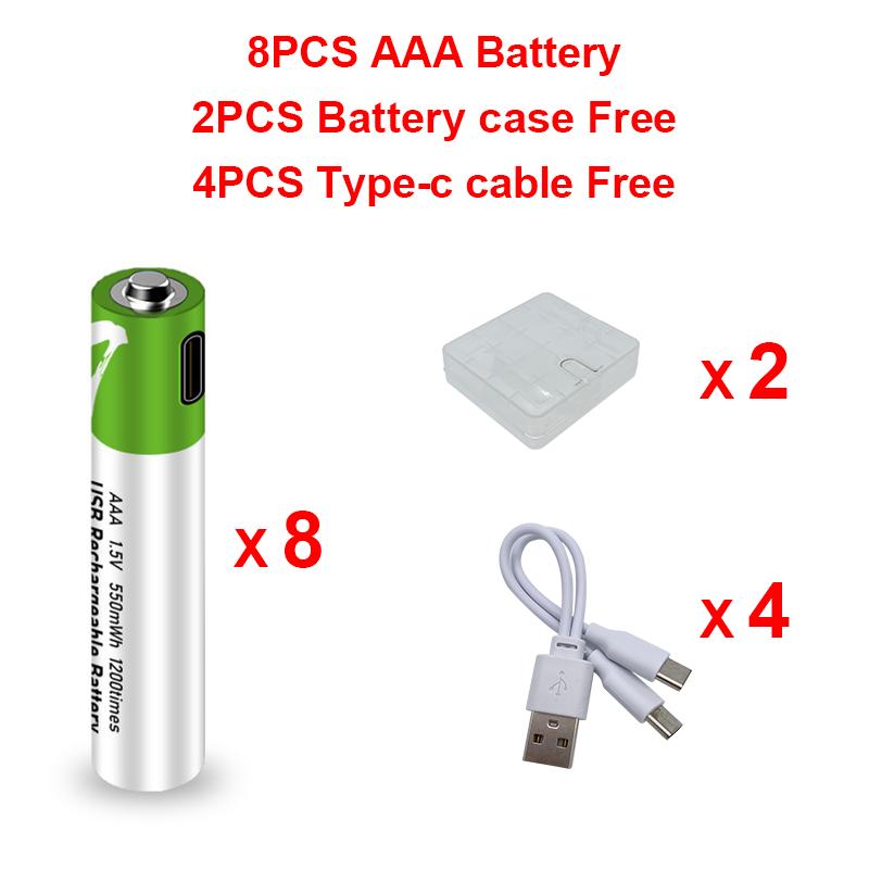 Baterie Li-ion reîncărcabilă USB de 1,5 V AAA 750 MWh de mare capacitate pentru telecomandă mouse fără fir + cablu