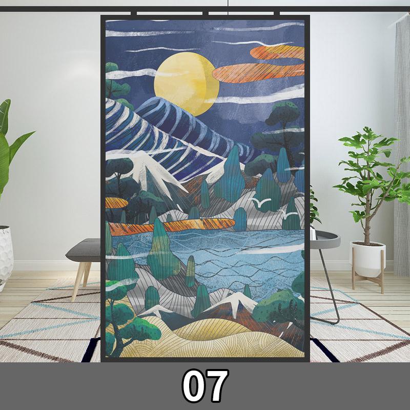 Japanese Style Privacy Window Film Static Cling Stained Ukiyo-e Cherry Blossom Glass Film Toilet Bathroom Window Stickers