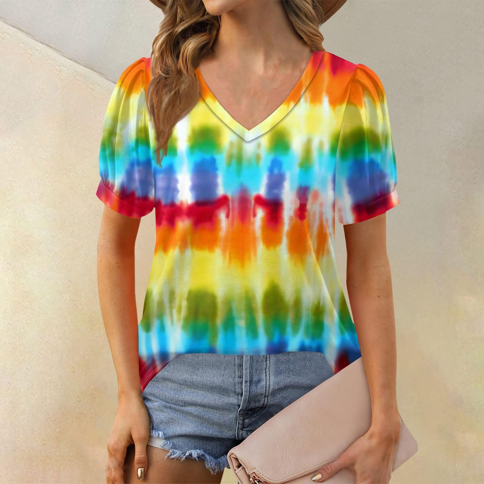 

Жіночі літні топи з короткими рукавами та V-подібним вирізом, вільні повсякденні футболки XL жовтий