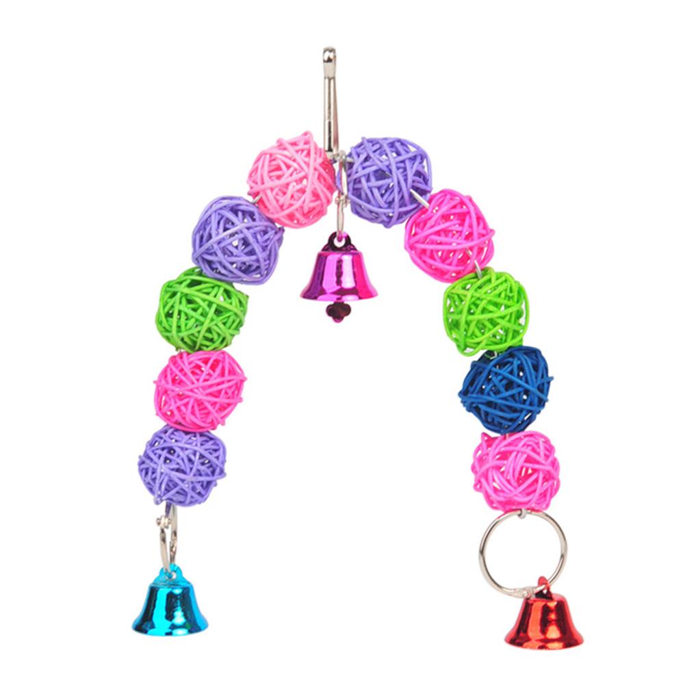 Parrot Wooden Rattan Ball Hanging Chew Strands Toy Molar Teeth Cleaning Toy With Bell Bird Supplies