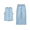 Spring and Summer Cinched Sleeveless round Neck Denim Vest 8228038 Midi Skirt High Waist Casual Denim Skirt 8228023