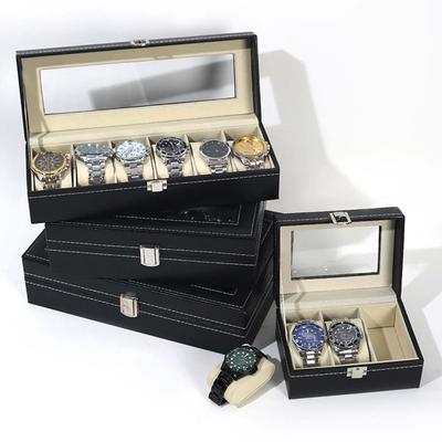 NEU Sale PU-Leder Display Aufbewahrung Kollektion Organizer Uhrenbox Etui Mit Glasdeckel Schlitze Herren Uhrenständer Displaybox Geschenke