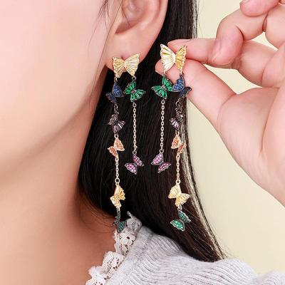 Exquisite Zircon Butterfly Earrings with Long Tassel