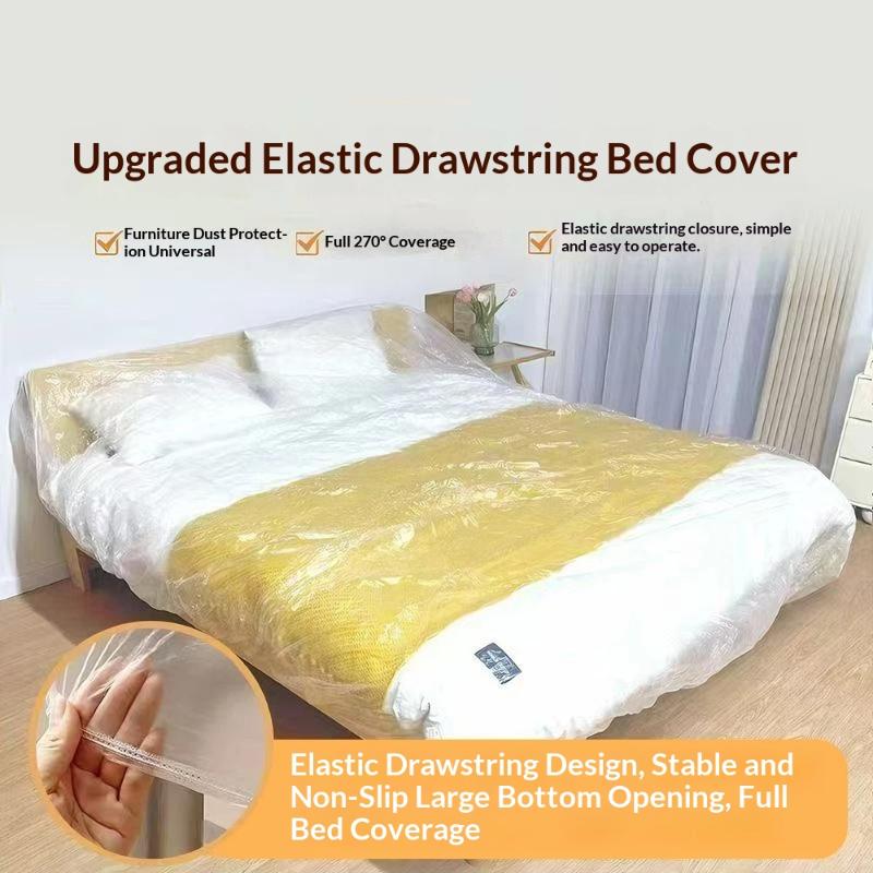 5Pcs Transparent Disposable Bed Dust Cover Waterproof Furniture Protector for Home Renovation Moving Storage