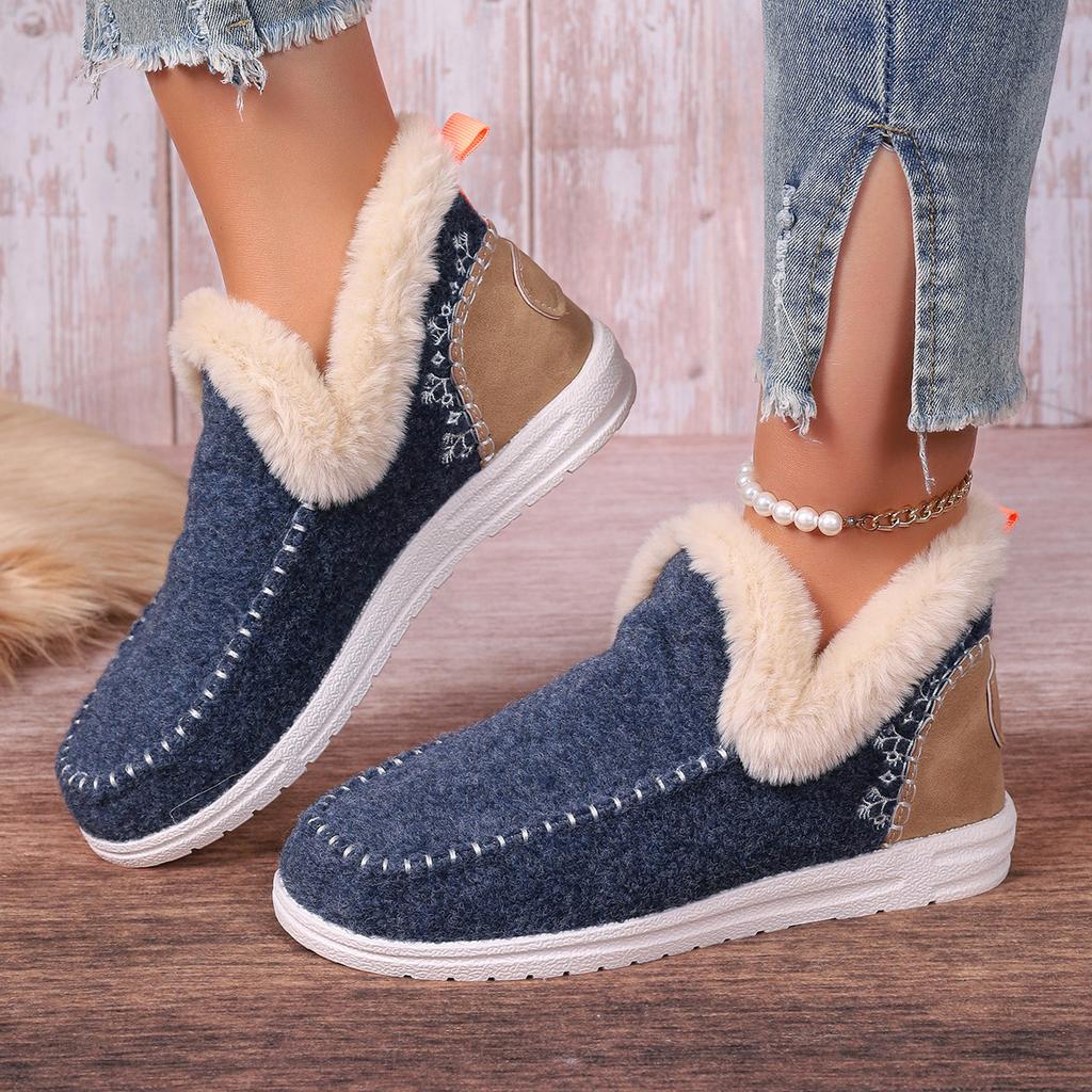 New winter women's cotton shoes large size plush thickened burrs warm snow boots flat cotton shoes