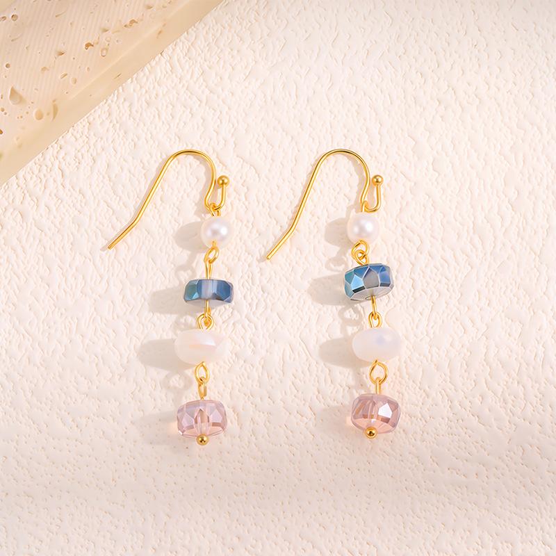 New Chinese-style Vintage-style Beaded Long Dangling Fringed Earrings for Women. Pearl Pendant, Natural Stone.