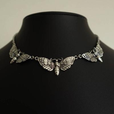 1pc Vintage Skeleton Moth Necklace, Gold Metal Material, Punk Style, Unisex Everyday Wear