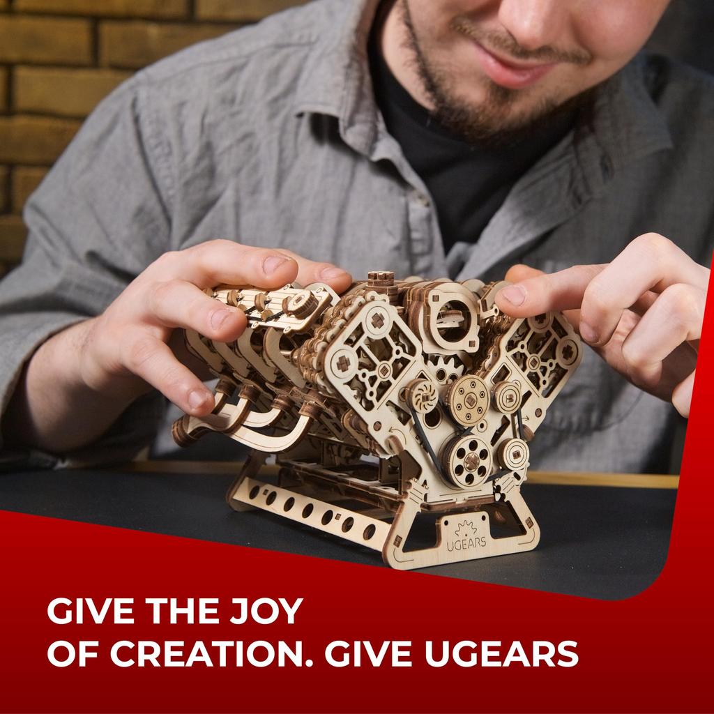 Ugears V8 Engine Puzzle Wooden Craft Model No Glue or Tools Required - -