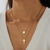 316L Stainless Steel Double Layer Cross Heart Pendant Collarbone Necklaces For Women Creative Fashion New Jewelry Party Gift