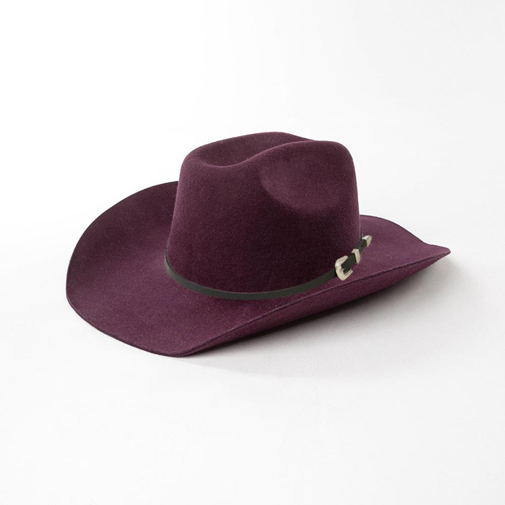 Europe, America, Autumn and Winter New Fashion Casual Belt Buckle Upturned Edge Big Brim Wool Felt Denim Hat Outdoor Warm Top Hat Tide