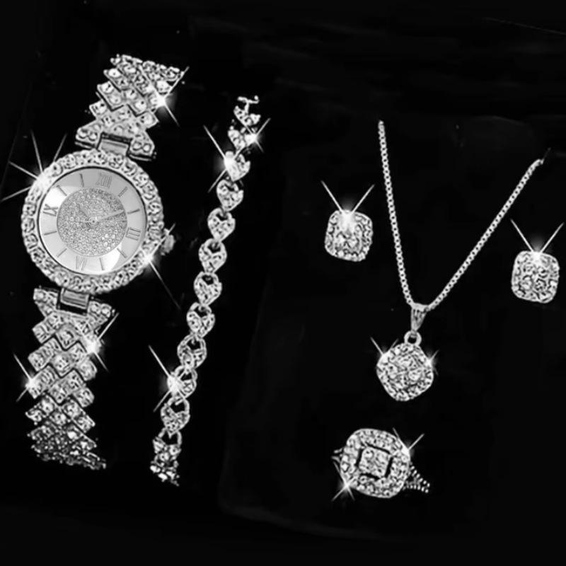 Full Diamond Luxury Bracelet Watch Set Ladies Time Quartz Watch Exquisite Five-Piece Calendar Chain