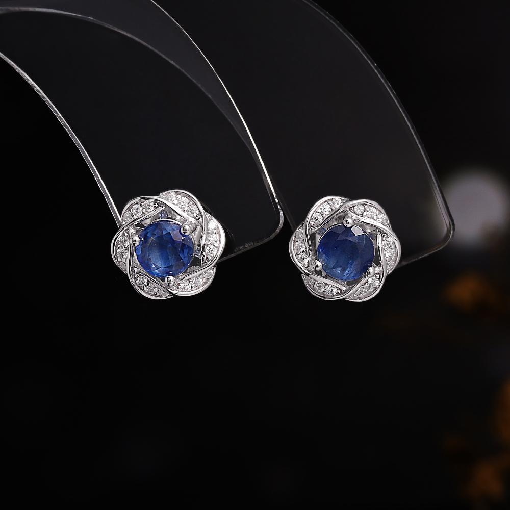 

Женские серьги из стерлингового серебра 925 пробы в форме цветка с натуральным круглым кианитом 5,0 мм Камень мудрости , изящные украшения для подарков на день рождения s синий