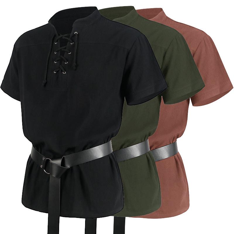 Men's Gothic Warrior Bandage Short Sleeve Medieval Shirt