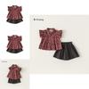 Girl Summer Cotton Plaid Twopiece Set With Short Sleeve Top And Shorts For Kids Age 3 To 8