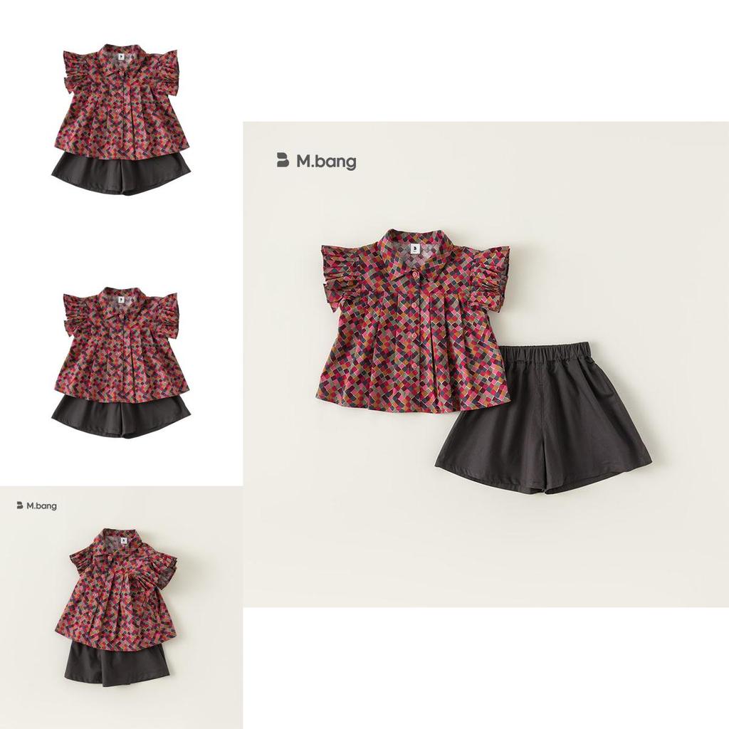Girl Summer Cotton Plaid Twopiece Set With Short Sleeve Top And Shorts For Kids Age 3 To 8