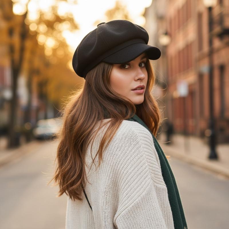 Soft Warm Winter Painters Cap With Solid Color Cotton Newsboys Cabbie Hat For Women Casual Outfit Everyday Essential