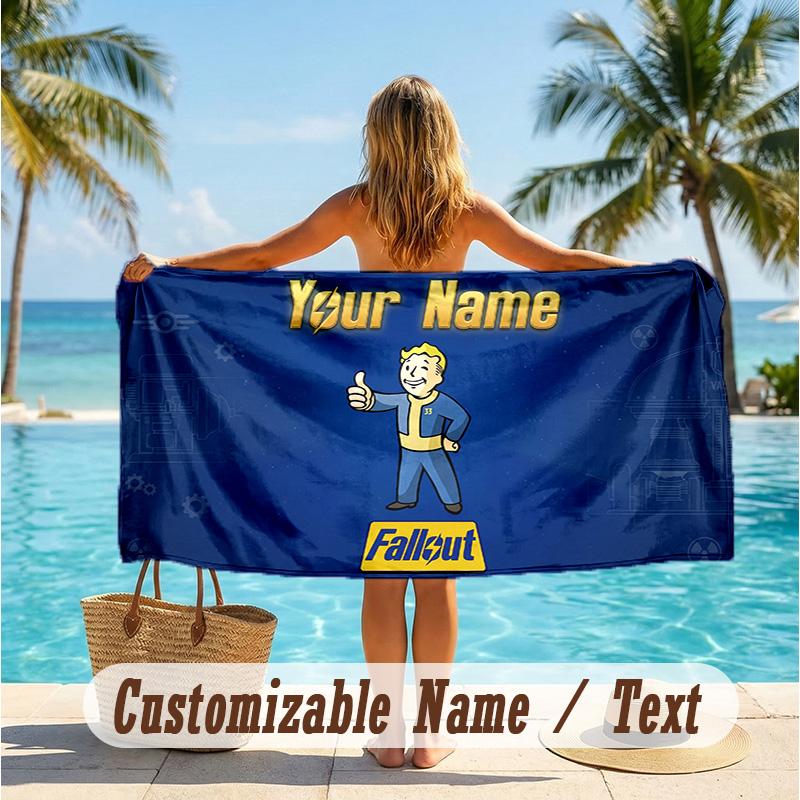 Custom Text Beach Towel, Soft Absorbent Swimming Multi-use TowelFallout Vault Boy
