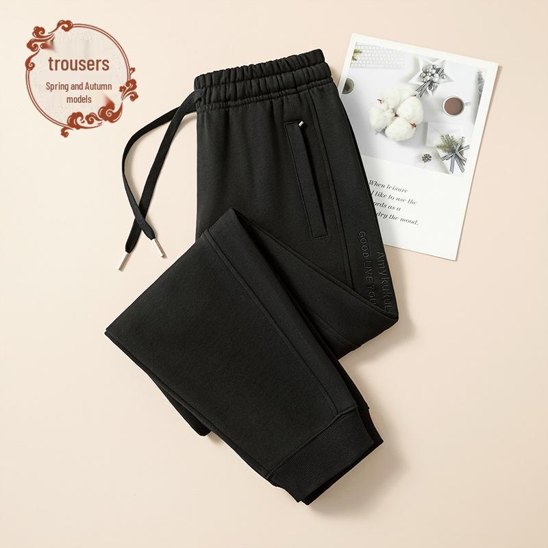 

GAGN Women s Plus Size Cuffed Cotton Pants - Slimming, Petite, Light Gray Casual Sweatpants for Spring & Autumn Medium