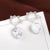 Sweet Kitten Heart Earrings: Cute Cartoon Cat with Gold-Plated Copper & Zircon Dangling Hearts