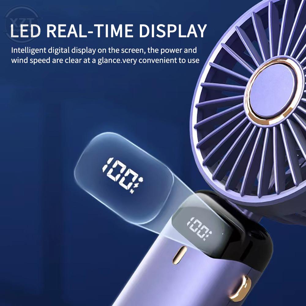 Hand-Held Fan LED Display USB Hanging Neck Portable Small Electric Fans Home Office Desktop Folding Summer Air Cooling Fan 1PC