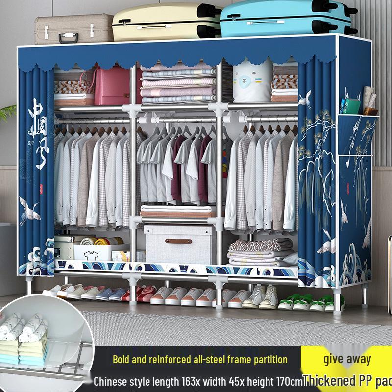 Sturdy All-Steel Cloth Wardrobe: Durable Bedroom Storage Cabinet for Easy Assembly