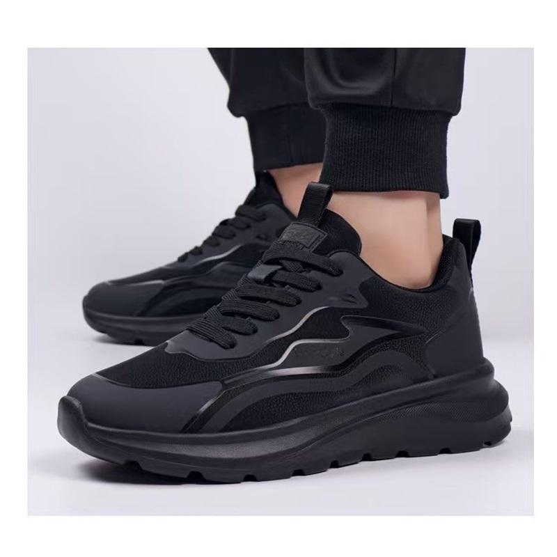 Herren Wasserdicht Höhe Steigernd Freizeit Schuhe Frühling Schwarz Leder Weiche Dicke Sohle Vielseitige Sneaker