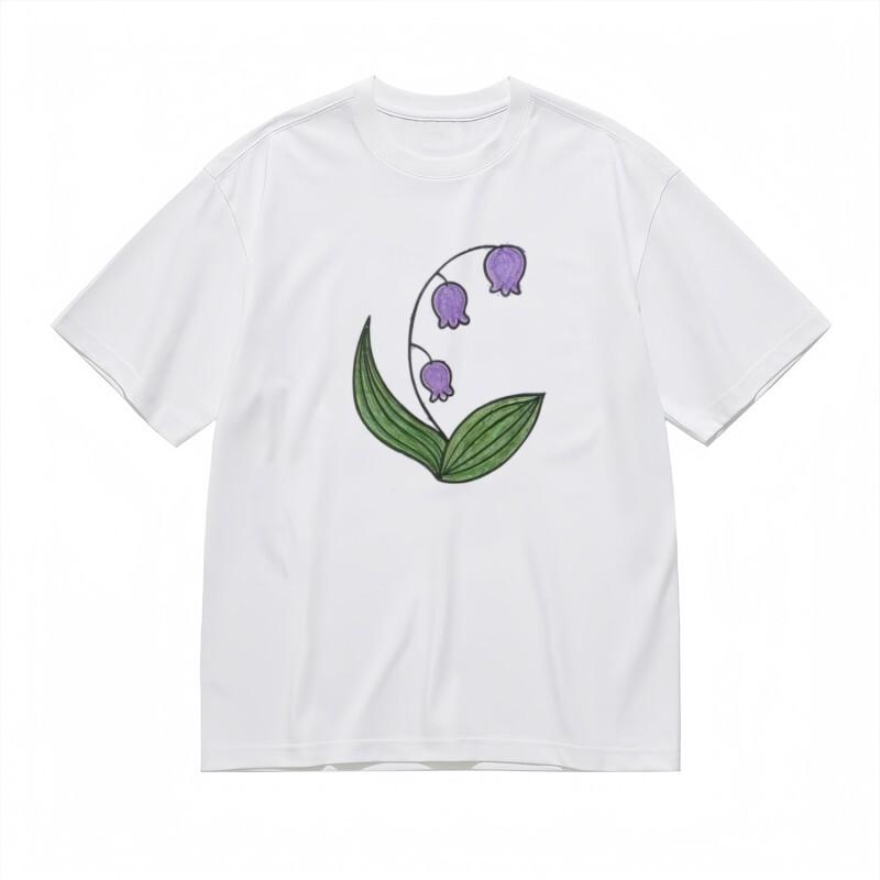 Women's Round Neck Classic T-Shirt Botanical Green Leaf and Bell Blossom Tee