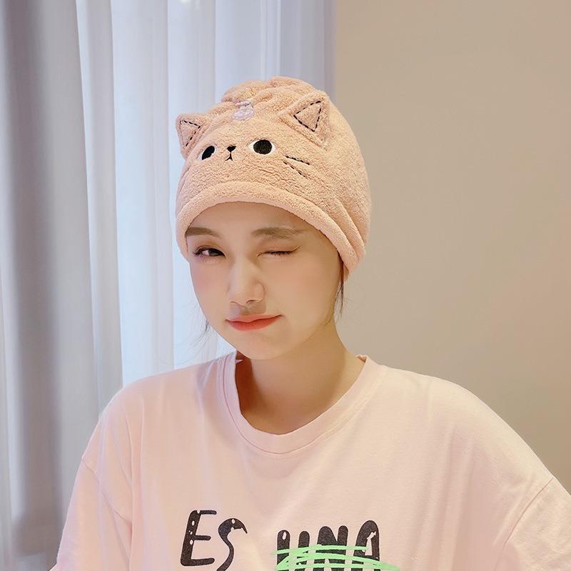 Cartoon Cute Cat Ear Dry Hair Cap, Face Wash Headband, Makeup Remover, Coral Velvet Absorbent Dry Hair Towel