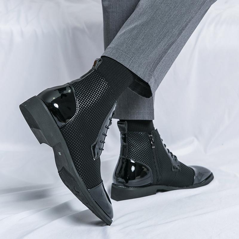 Elegant Man Dress Boots High Top Pointed Toe Shoes Men's Formal Shoes Comfortable Zipper Men Black Ankle Boots Botines Hombre
