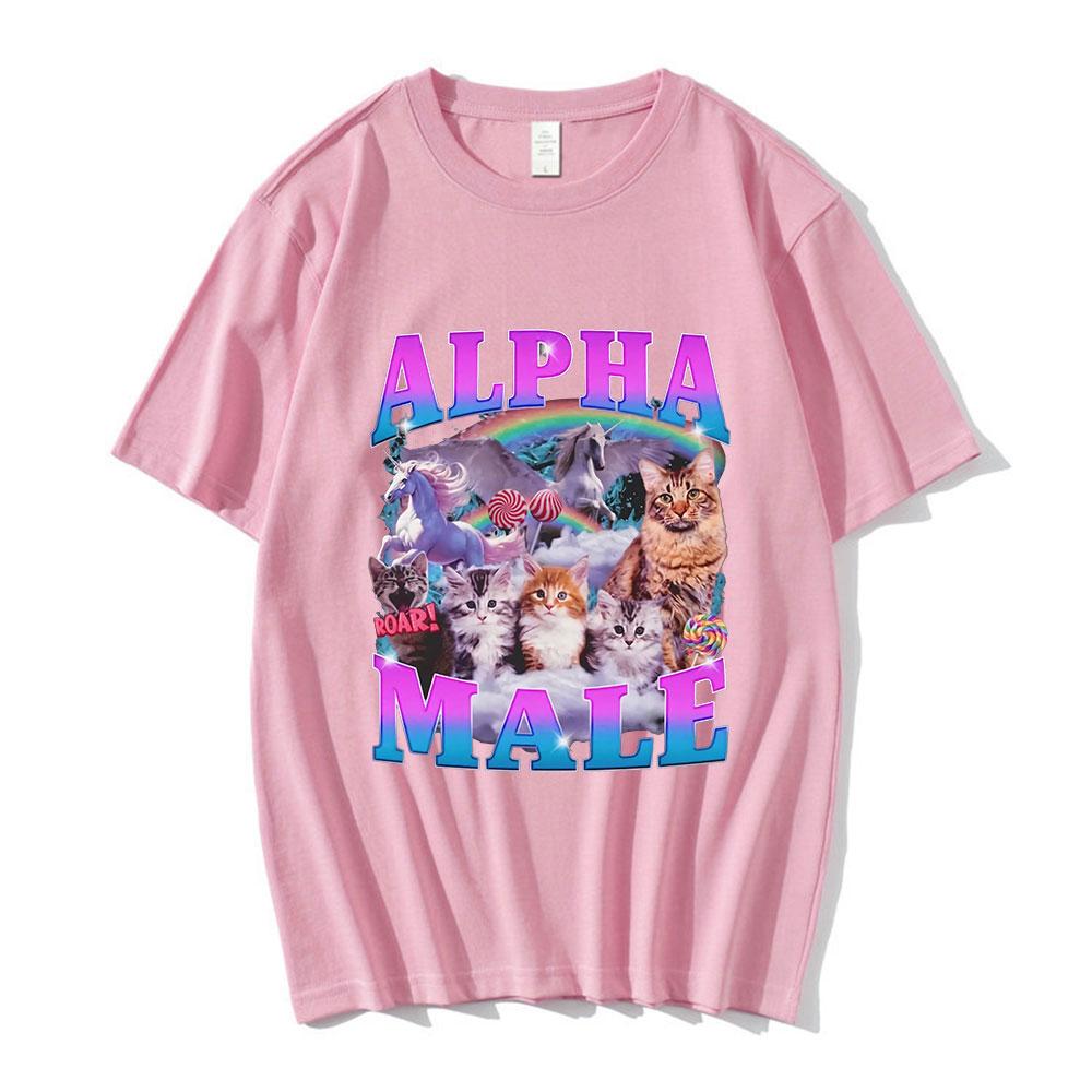 Alpha Male Cute Kitten Cat Unicorn Rainbow Funny Graphic T-shirt Men Women Fashion Short Sleeve T-shirts Cotton Casual T Shirts