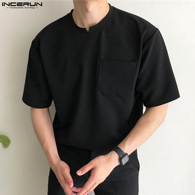 INCERUN Summer Men's Round Neck Short Sleeve T-shirts Basic Tops