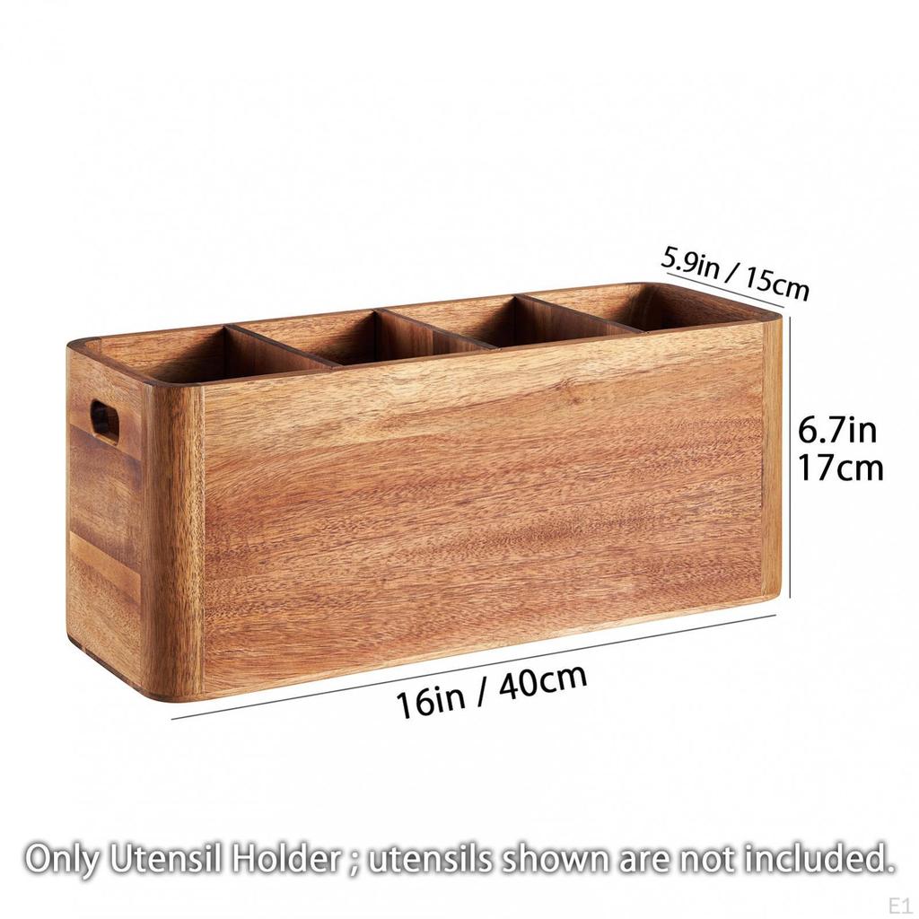 Wooden Cooking Utensil Crock Spoon Fork Storage Holder Silverware Organizer Cutlery for