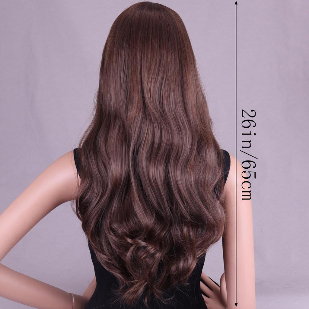 26 Inch Long Curly Full Wigs with Bangs Natural Looking Breathable Wigs for Photography Stage Movie Hair
