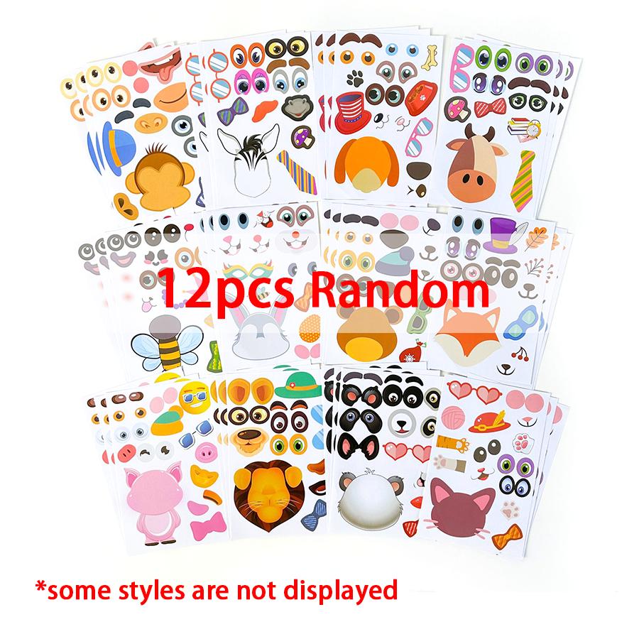 

12/24pcs Animal Themed Make a Face Stickers Cute Cartoon Animals Changing Faces DIY Puzzle Diary Decoration Stationery XJM