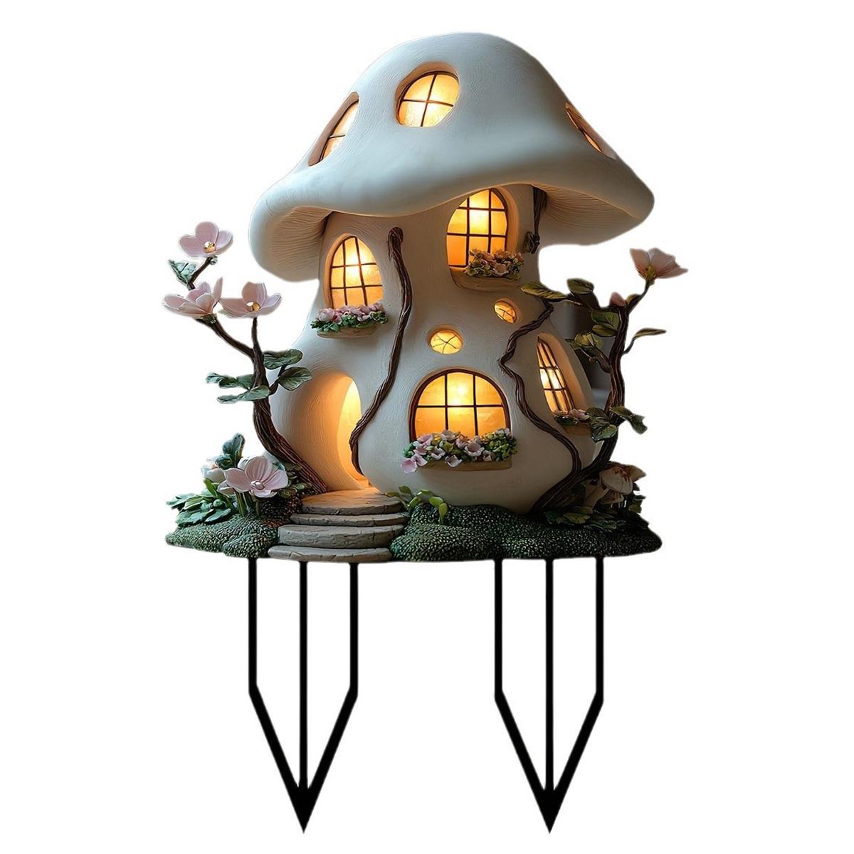 Mushroom House Garden Stake Acrylic Waterproof Courtyard Ground Potted Plant Decoration A