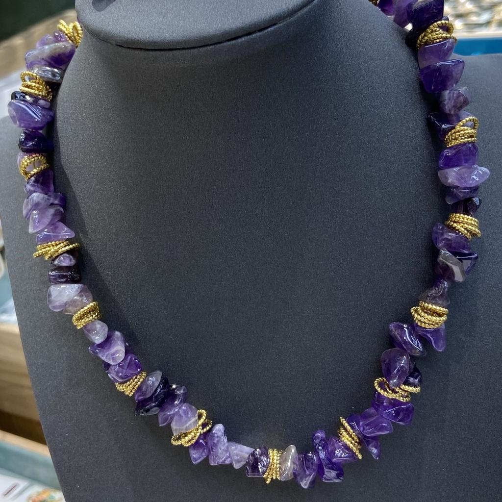Holiday Wind Natural Irregular Purple Crystal Gravel Necklace Women'S Purple Beaded Ear Hook Set Jewelry Batch