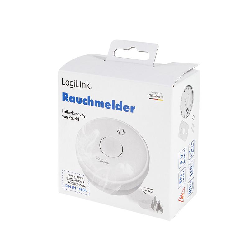 Smoke detector with replaceable 9V battery, Photoelectric, 85 dB EN14604 LogiLink