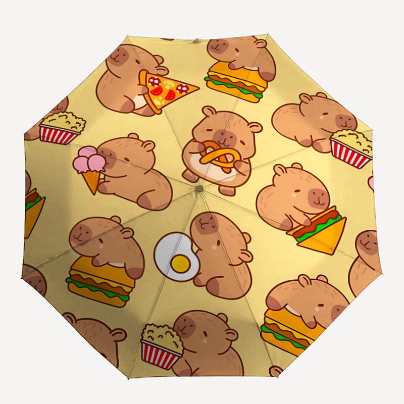 

1pc Capybara Burger Fashionable Automatic Opening/Closing Folding Umbrella with 8 Bones, Windproof Portable, Daily Use045