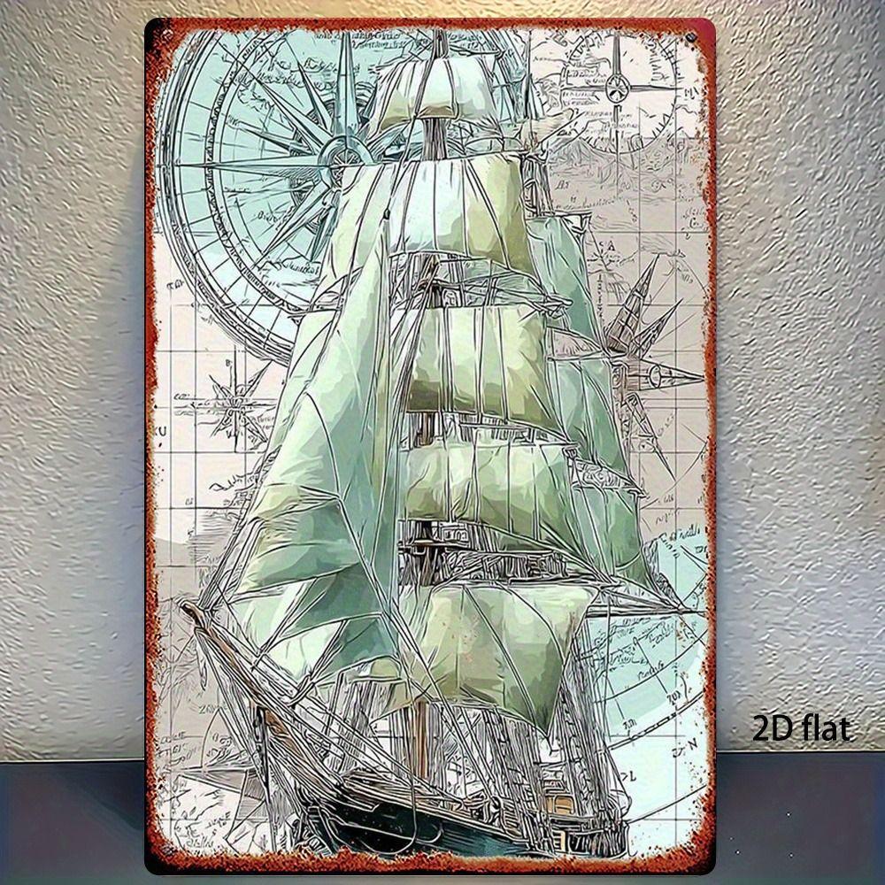 Vintage Nautical Metal Wall Art, Old Sailing Ship Pirate Decor, Home Wall Decor