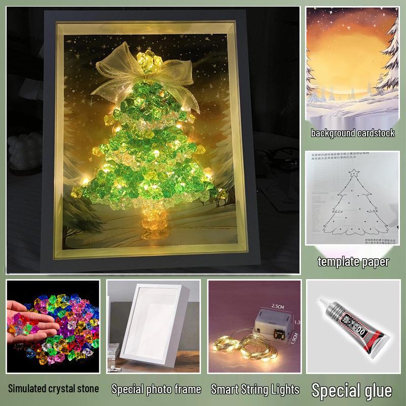 Handmade Starry Crystal Christmas Tree Night Light & Photo Frame Kit - Unique Gift for Women