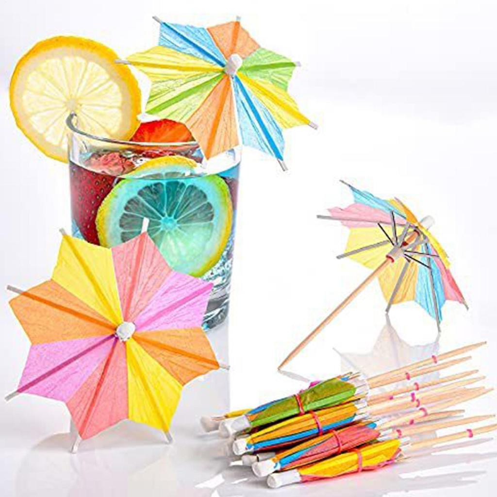 Drink Umbrella Toothpicks 10Pcs/set Colorful Luau Parasols Toothpicks Hawaiian Party Cocktail Paper Umbrella Toothpicks