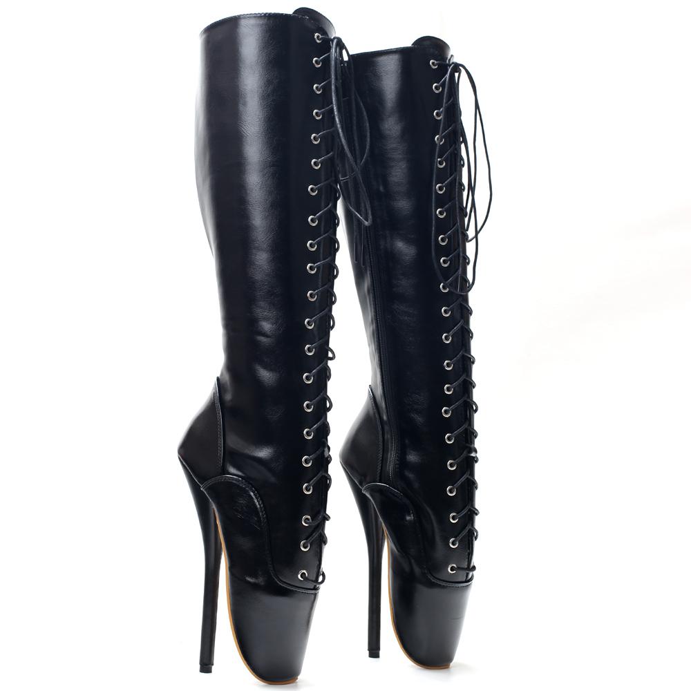 Fashion FHC 18CM High Heel Unisex Knee High Ballet Boots,Queen Dance Shoes,Fetish SM Botas,Front Laces,White,Black,Red,Customized Color