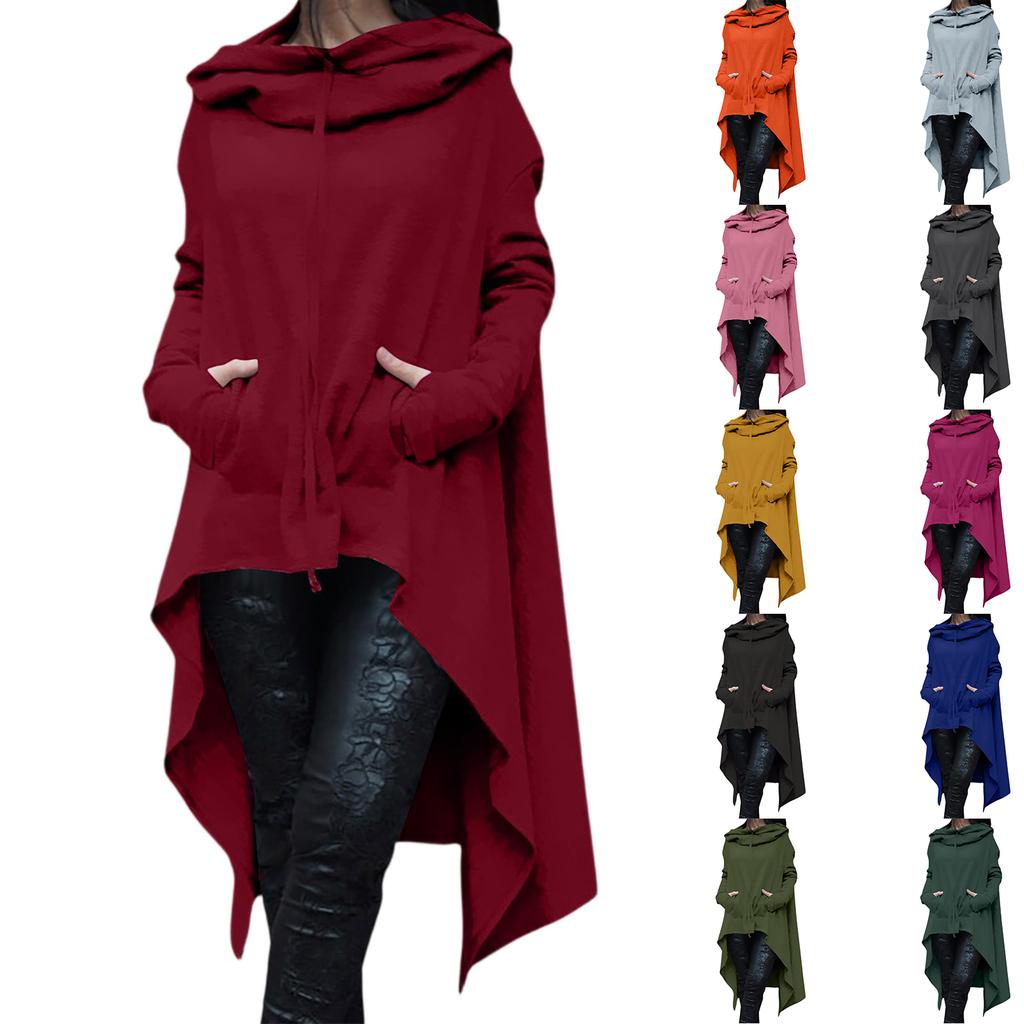 Women's Loose And Comfortable Pile Neck Long Sleeved Solid Color Long Hoodie