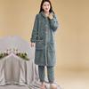 2 Pcs/Set Women Winter Bathrobe Pants Set Thick Fleece Keep Warm Hooded Robe with Pockets Loose Homewear Sleepwear Pajamas