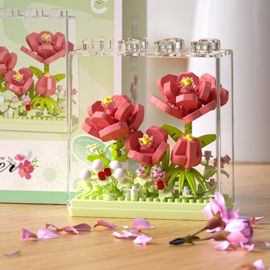 Non-Toxic Eternal Flower Diy Builidng Blocks Plastic Flowers Blocks Children Toys Sunflower Carnation New Year Decorations