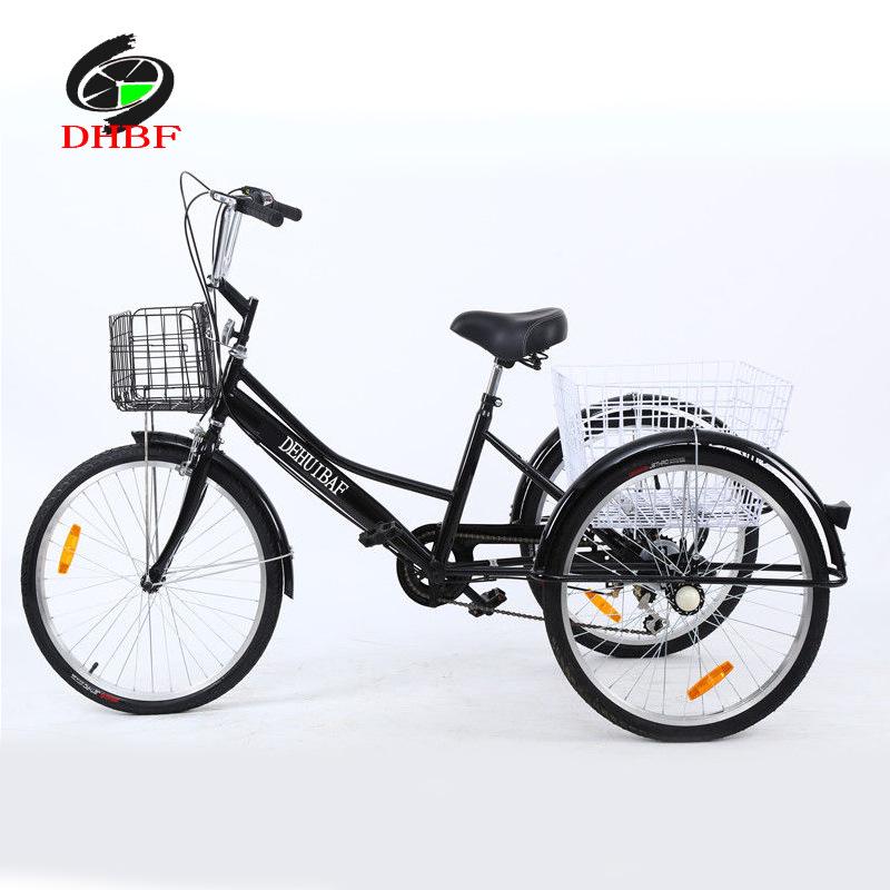 24" & 26" Human-Powered Tricycle for Elderly with Vegetable Basket