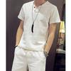 [Aaronlive] Men's T-Shirt, Short-Sleeved Sweatshirt, V-Neck, Cotton and Linen Blend, Plain, Comfortable, Plus Sizes, Street Style, Casual, Summer Clot