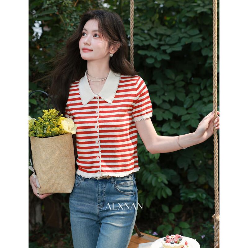 Striped Knitted Polo Top L
