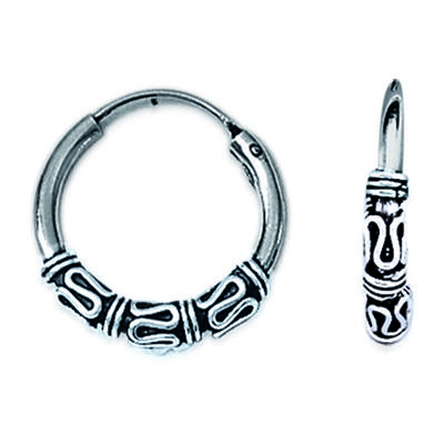 [C9384] - Antiqued Silver 'Thai' Silver Hoop Earrings - 1.6 Cm 2 Mm