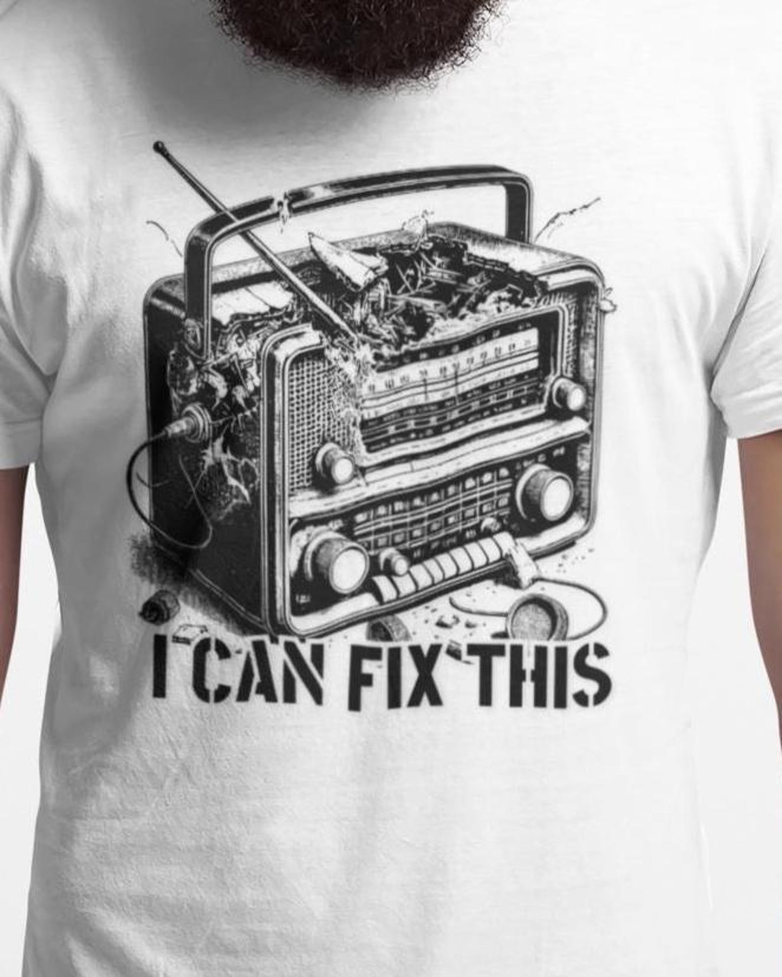 Vintage Radio I Can Fix This T-Shirt Retro Repair Illustration Tee Gift 3XL